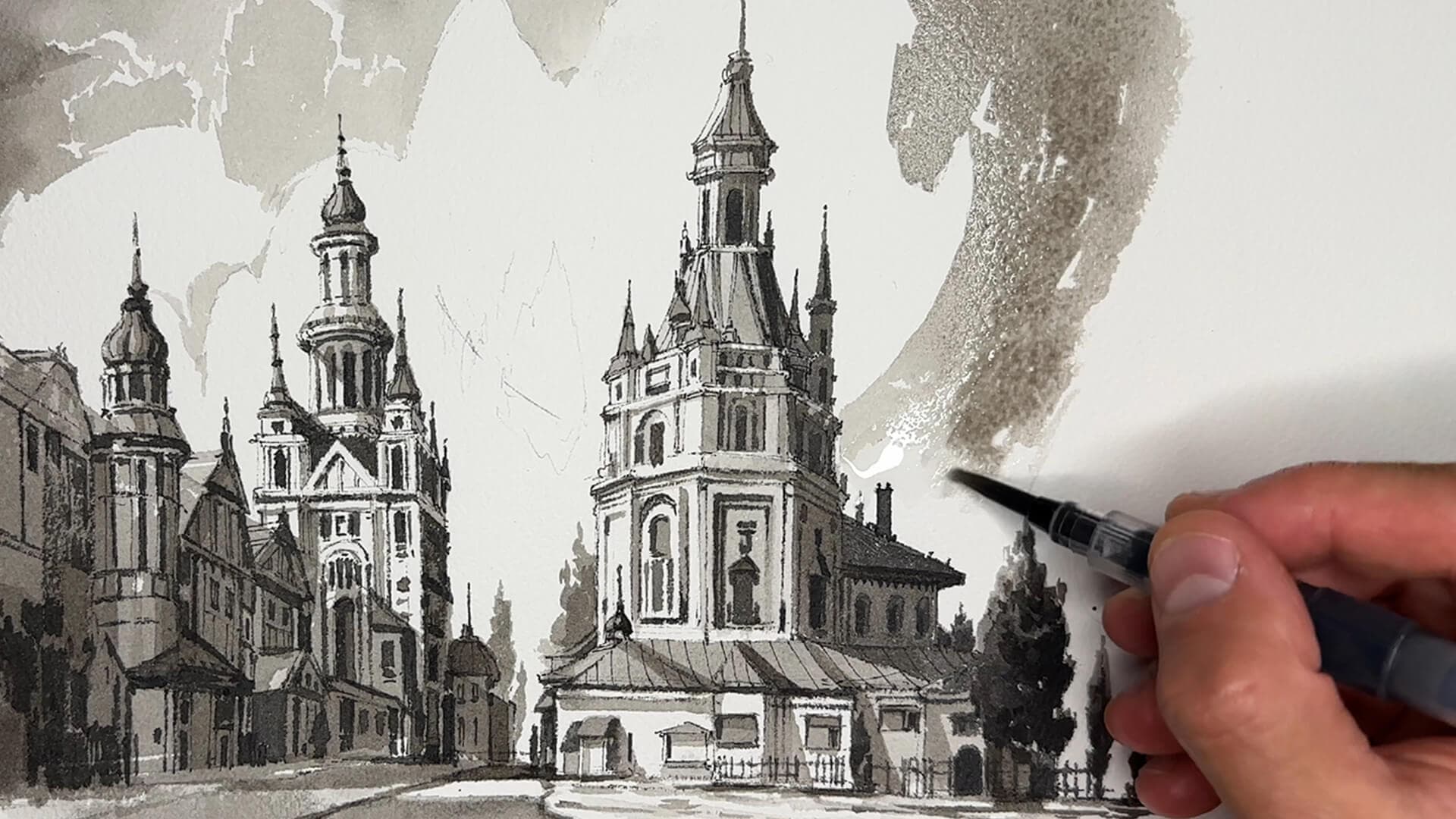 Ink Sketching: Architecture background